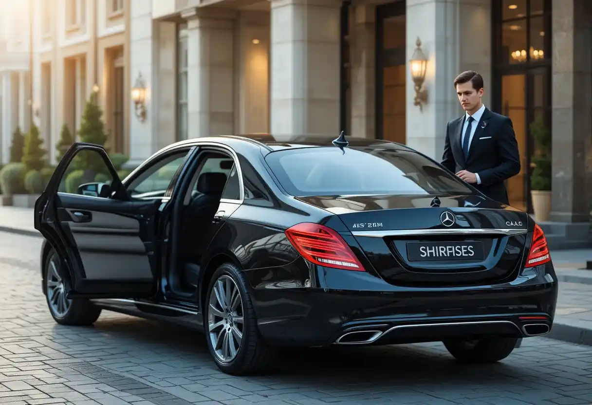 a man stand behind the black car and provding chauffeur service in ireland